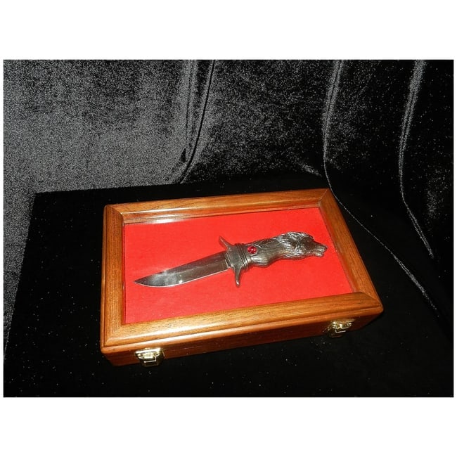 Michael Ricker Pewter Limited Edition #307/775 Wolf "Joe" Knife in Display Case - 2