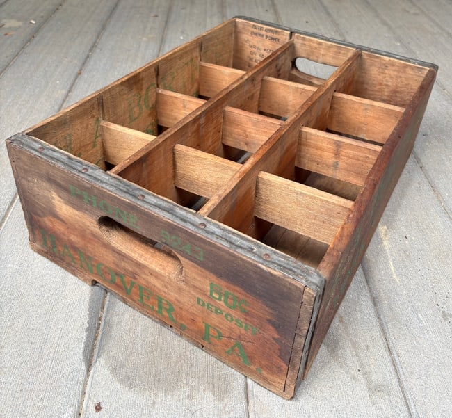 Vintage 1953 H.A. Bortner Hanover PA Wooden Soda Bottle Crate Carrier - 7