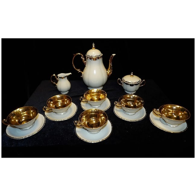 Antique Konigl Pr Tettau Bavarian Tea Set 22kt Gold Accents - 2