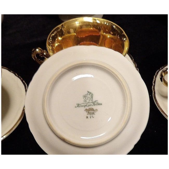 Antique Konigl Pr Tettau Bavarian Tea Set 22kt Gold Accents - 9