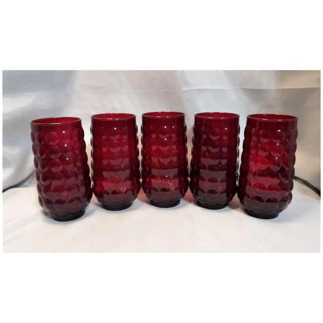Rare Anchor Hocking Royal Ruby Bubble 16 oz. Lemonade Tumblers - 2