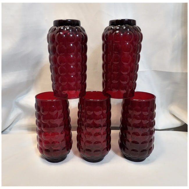 Rare Anchor Hocking Royal Ruby Bubble 16 oz. Lemonade Tumblers - 3