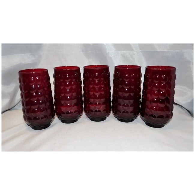 Rare Anchor Hocking Royal Ruby Bubble 16 oz. Lemonade Tumblers - 6