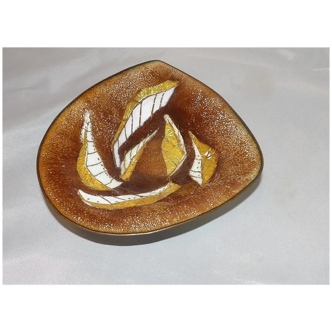 Beautiful Hand-Crafted Enameled Metal & Gold Foil Art Pottery Candy Dish - 2