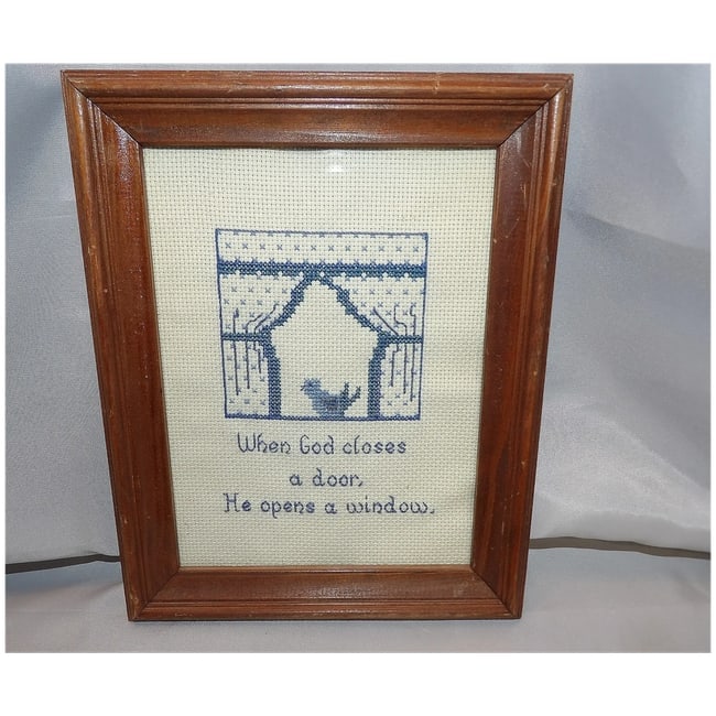 Framed Cross-stitch-When God closes a door, He opens a window - 2