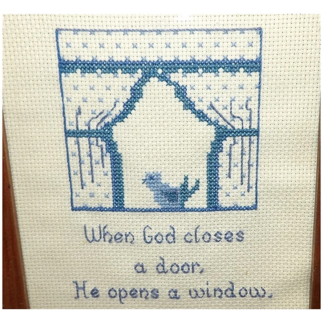 Framed Cross-stitch-When God closes a door, He opens a window - 3