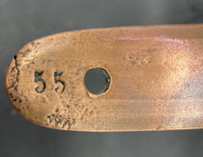 Large hand forged copper pot. Handle marked 55. Capacity 3.75 quarts. - 6