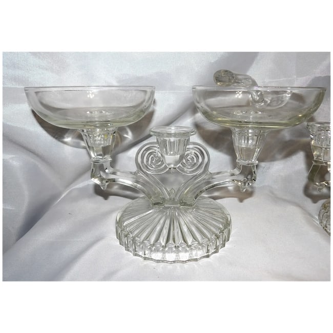 Jeanette Glass Cosmos Candelabra: Art Deco Style Triple Candle Holder with 3 Inserts - 3