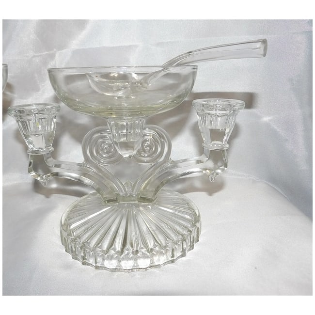 Jeanette Glass Cosmos Candelabra: Art Deco Style Triple Candle Holder with 3 Inserts - 4