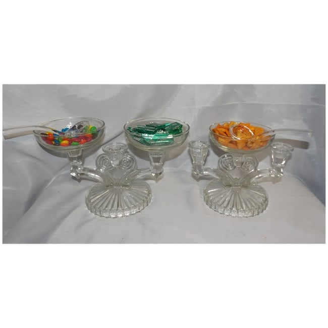Jeanette Glass Cosmos Candelabra: Art Deco Style Triple Candle Holder with 3 Inserts - 6