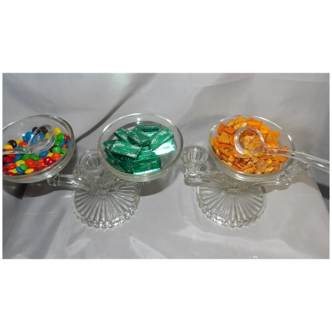 Jeanette Glass Cosmos Candelabra: Art Deco Style Triple Candle Holder with 3 Inserts - 7