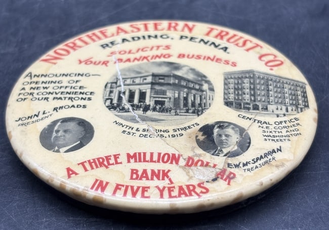 Early 1900's 3 1/2" Pocket Mirror - Northeastern Trust Co. Reading, Penna - 2