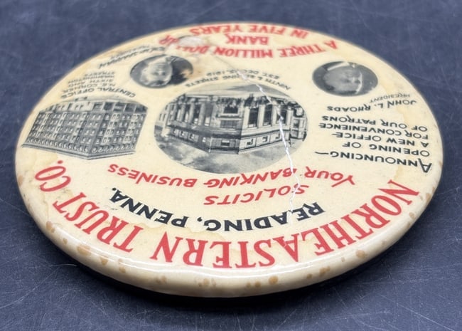 Early 1900's 3 1/2" Pocket Mirror - Northeastern Trust Co. Reading, Penna - 4