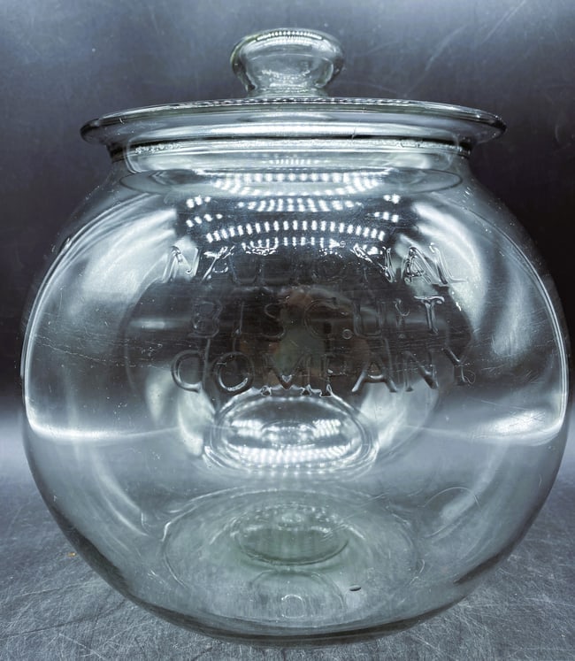 ANTIQUE PRIMITIVE NATIONAL BISCUIT CO. USA GLASS JAR COUNTRY STORE CANDY HOLDER - 3