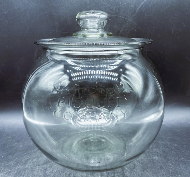 ANTIQUE PRIMITIVE NATIONAL BISCUIT CO. USA GLASS JAR COUNTRY STORE CANDY HOLDER - 7