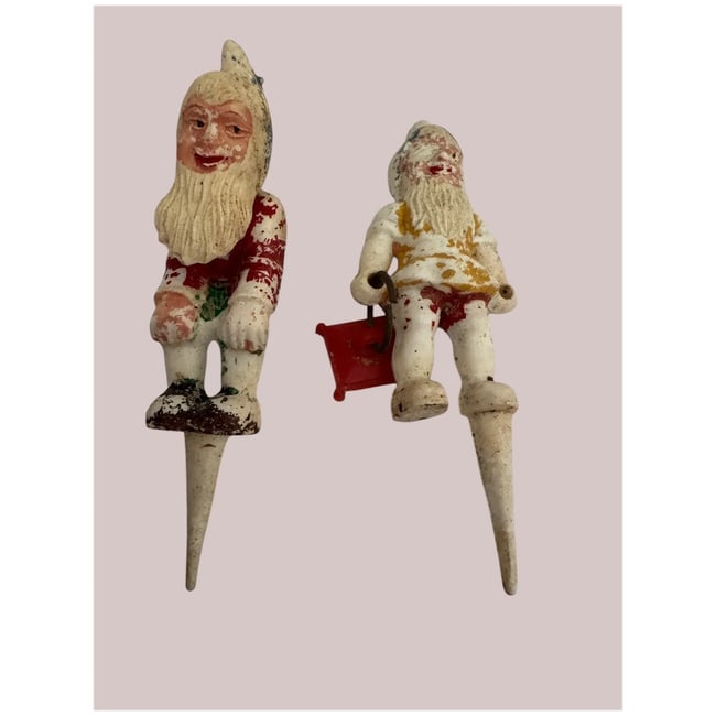 Pair o vintage plastic garden gnome cake topper or plant picks - 2