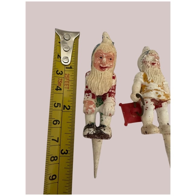 Pair o vintage plastic garden gnome cake topper or plant picks - 3