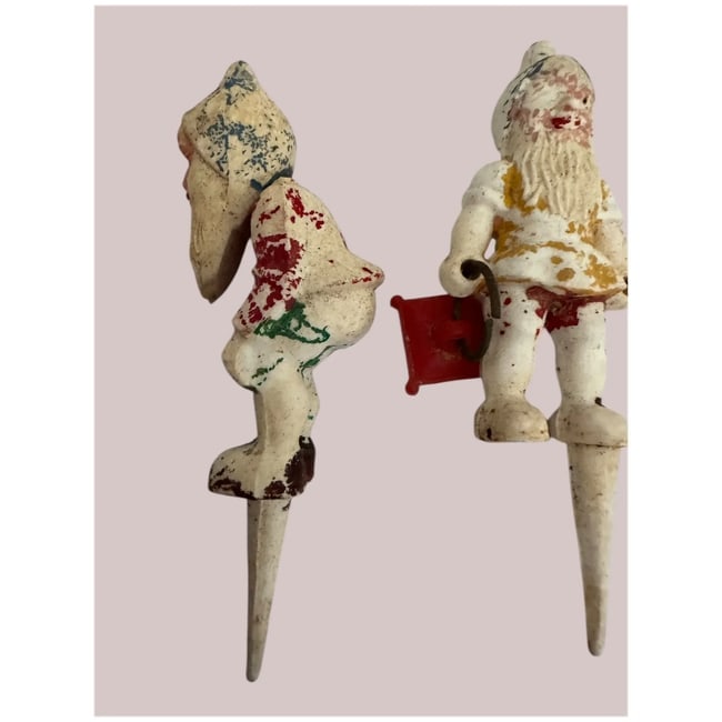 Pair o vintage plastic garden gnome cake topper or plant picks - 5