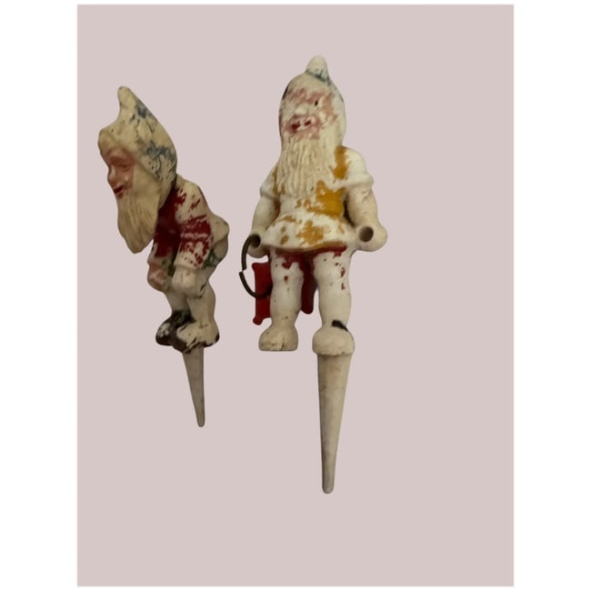 Pair o vintage plastic garden gnome cake topper or plant picks - 6