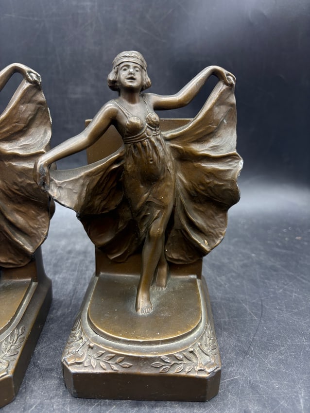 Antique 1920's Loie Fuller Bronze Art Deco "Serpentine Dance" Girls Bookends - 3