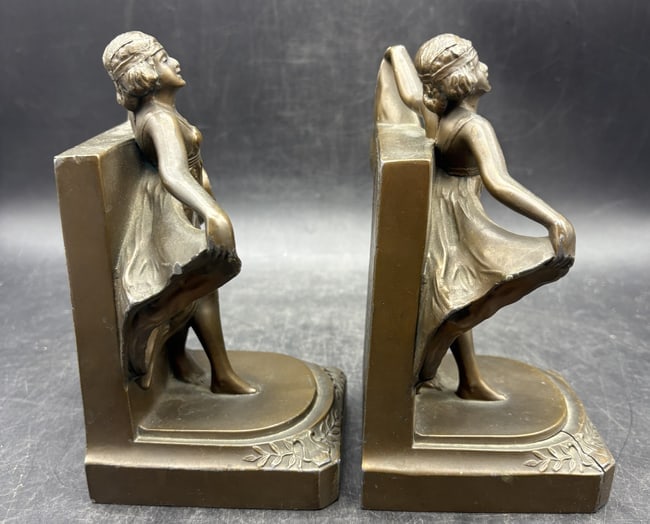 Antique 1920's Loie Fuller Bronze Art Deco "Serpentine Dance" Girls Bookends - 4