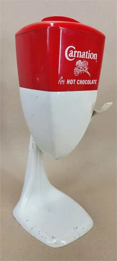 Vintage Carnation Hot Chocolate Powdered Milk Countertop Dispenser Cast Metal Base 17.75" - 2