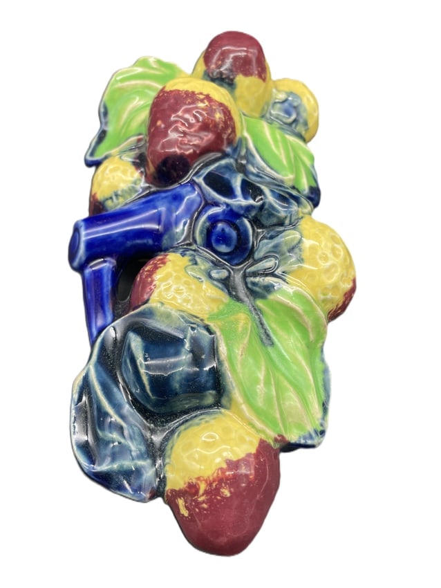 Vintage Japanese Majolica Fruit Wall Pocket Vase Hanging Planter Japan - 2