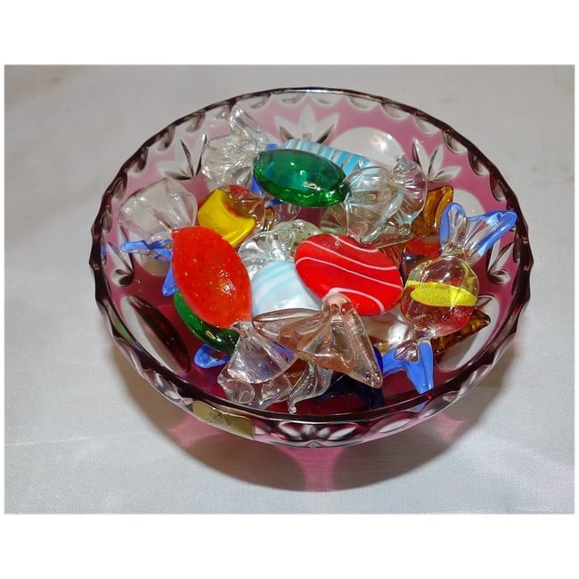Bleikristall Cranberry Candy Bowl with Murano Glass Candies - 2