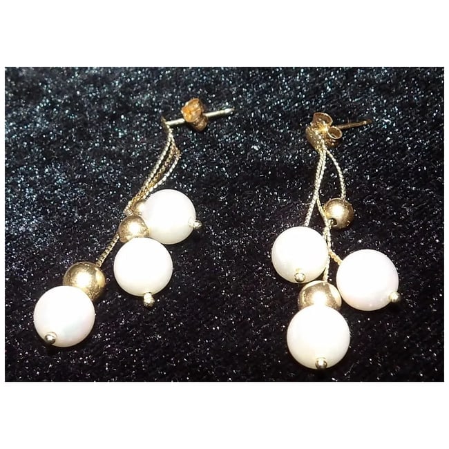 Cultured Pearl with 14KT Gold Chains and Balls Earrings - 2