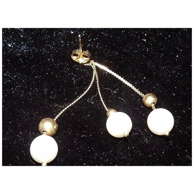 Cultured Pearl with 14KT Gold Chains and Balls Earrings - 3
