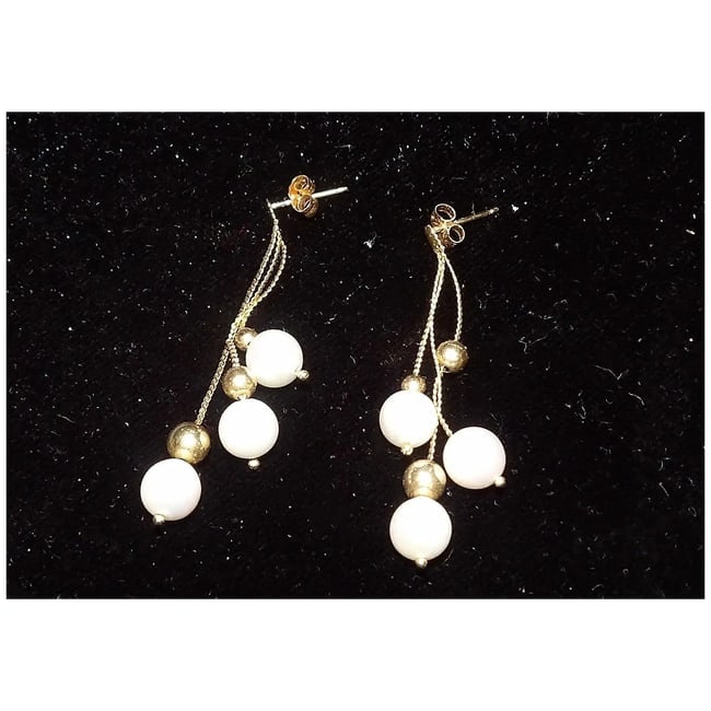 Cultured Pearl with 14KT Gold Chains and Balls Earrings - 4