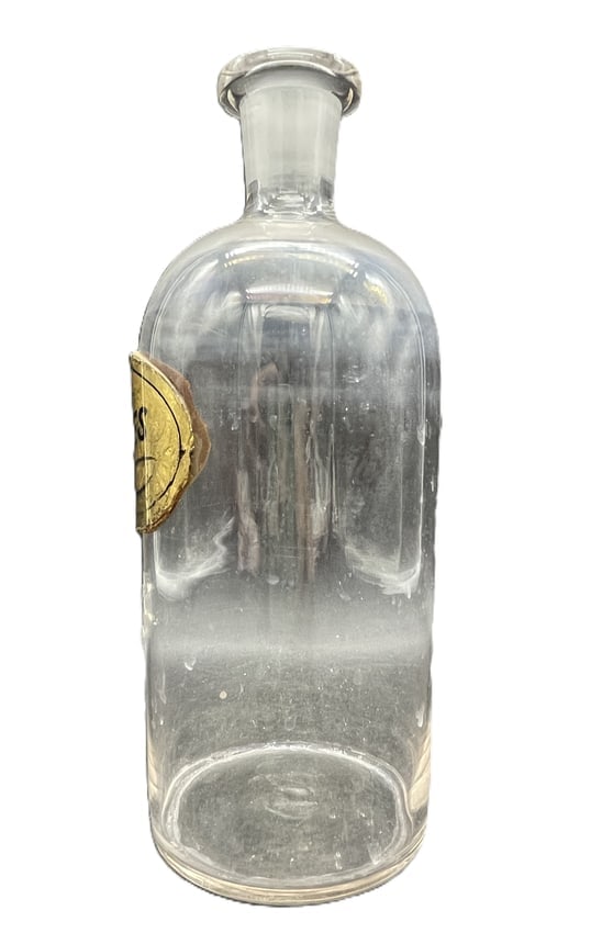 Vintage Apothecary Glass Bottle Tincture Aloes Gold Label Pharmacy Jar w Stopper - 3