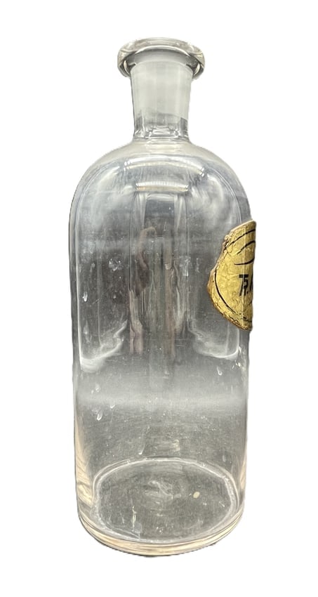 Vintage Apothecary Glass Bottle Tincture Aloes Gold Label Pharmacy Jar w Stopper - 5