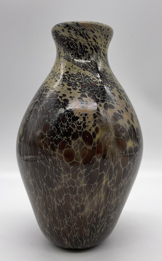 Attributed Michael Cohn Studio Art Glass Vase Cobalt Blue Interior 7.25 In - 7