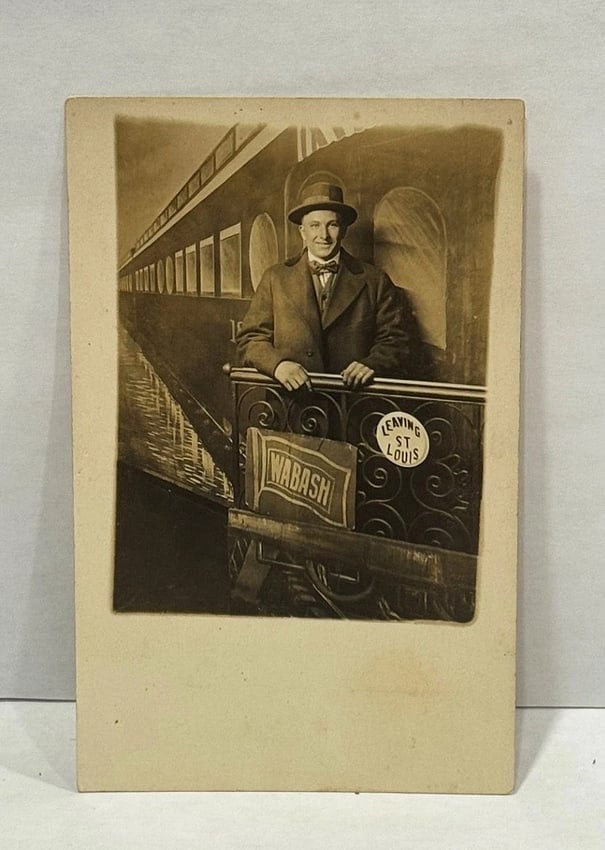 RPPC Real Photo Studio Postcard Man Train 'Leaving St Louis- Wabash' Circa 1900 - 2