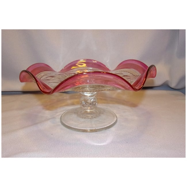 Vintage Tiffin-Franciscan Cranberry Flashed Kings Crown Footed Nut or Candy Plate - 2