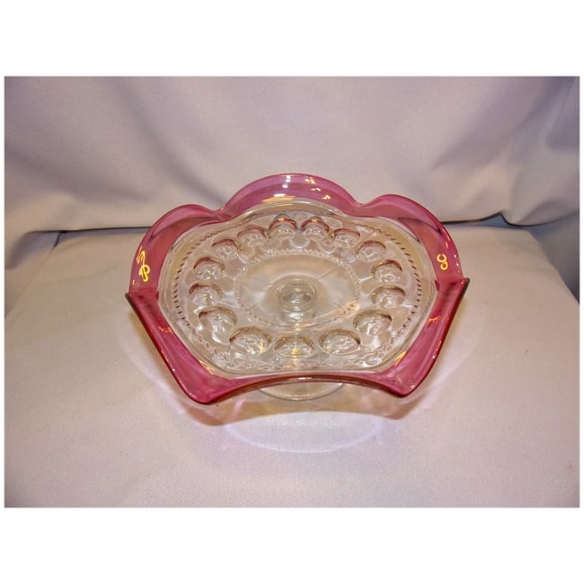 Vintage Tiffin-Franciscan Cranberry Flashed Kings Crown Footed Nut or Candy Plate - 3