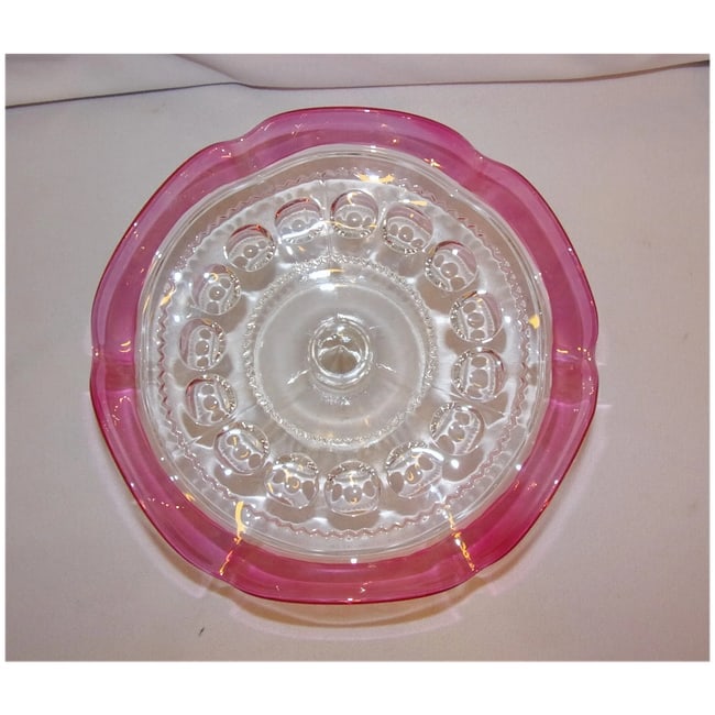 Vintage Tiffin-Franciscan Cranberry Flashed Kings Crown Footed Nut or Candy Plate - 4
