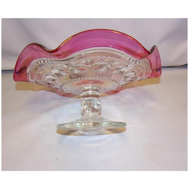 Vintage Tiffin-Franciscan Cranberry Flashed Kings Crown Footed Nut or Candy Plate - 5