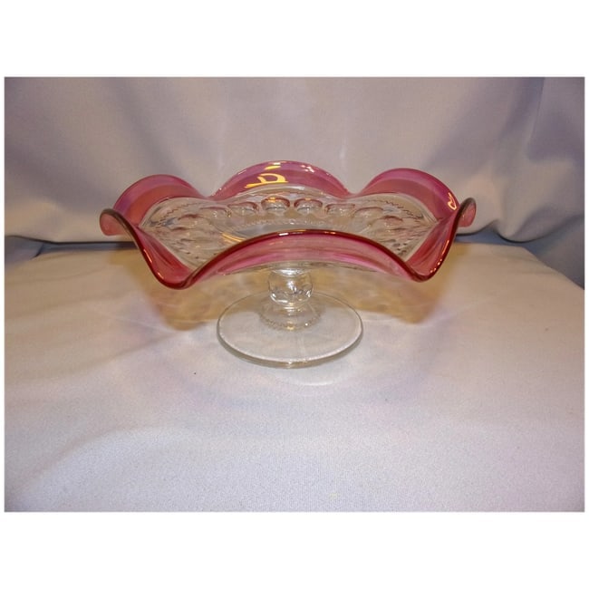 Vintage Tiffin-Franciscan Cranberry Flashed Kings Crown Footed Nut or Candy Plate - 7
