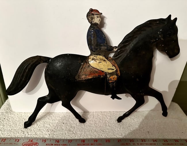 Full-Bodied Painted Tin Horse & Rider - 2