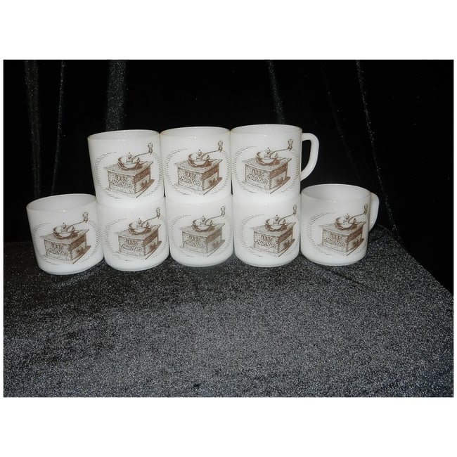 Vintage Federal Milk Glass 1885 MoorMan's Feed Coffee Grinder Coffee Mug Set - 2