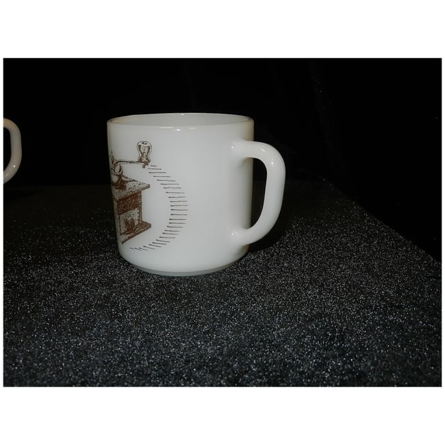 Vintage Federal Milk Glass 1885 MoorMan's Feed Coffee Grinder Coffee Mug Set - 4