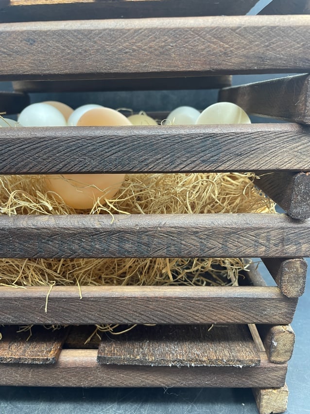 Primitive Farmhouse Wooden Egg Crate Carrier with Bale Handle & Nesting Eggs - 5