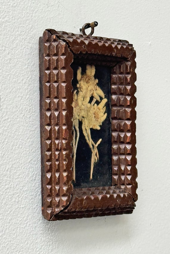 Tramp Art Frame with Dried Flowers Circa 1890s - 2