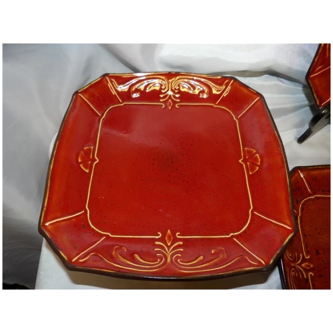 Reba Harmony Victorian Scroll 7 Red 10 1/2" Dinner Plates - 3