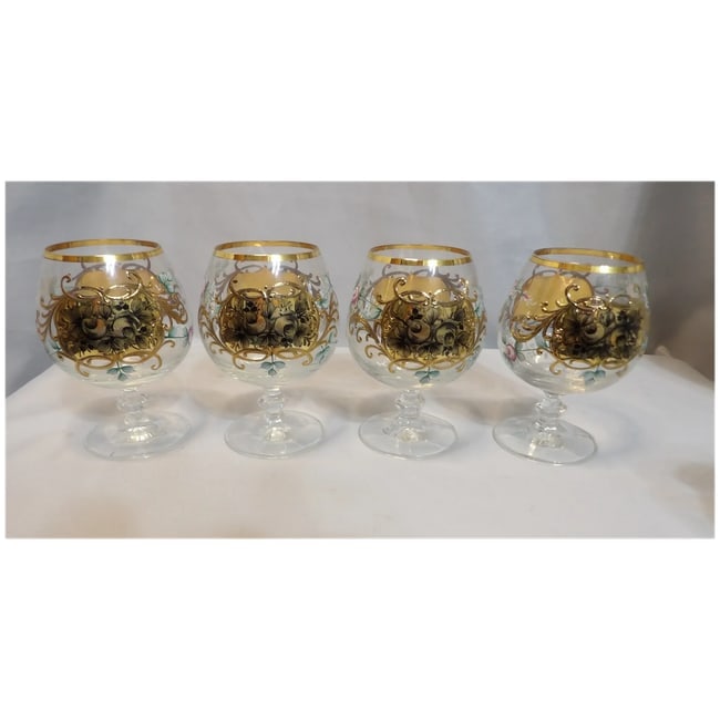 Bohemian Hand Painted Brandy/Cognac Sniffers with 22kt Gold Accents with Presentation Box - 2