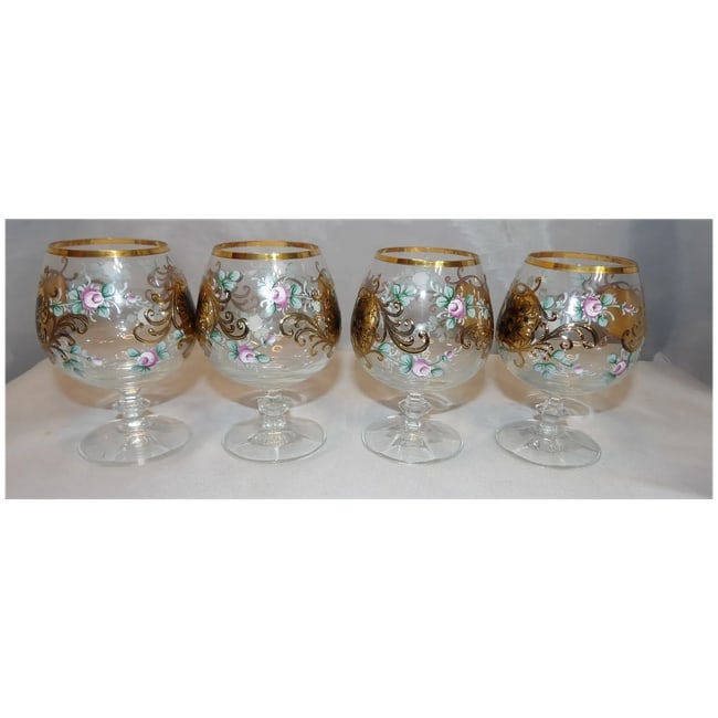 Bohemian Hand Painted Brandy/Cognac Sniffers with 22kt Gold Accents with Presentation Box - 3