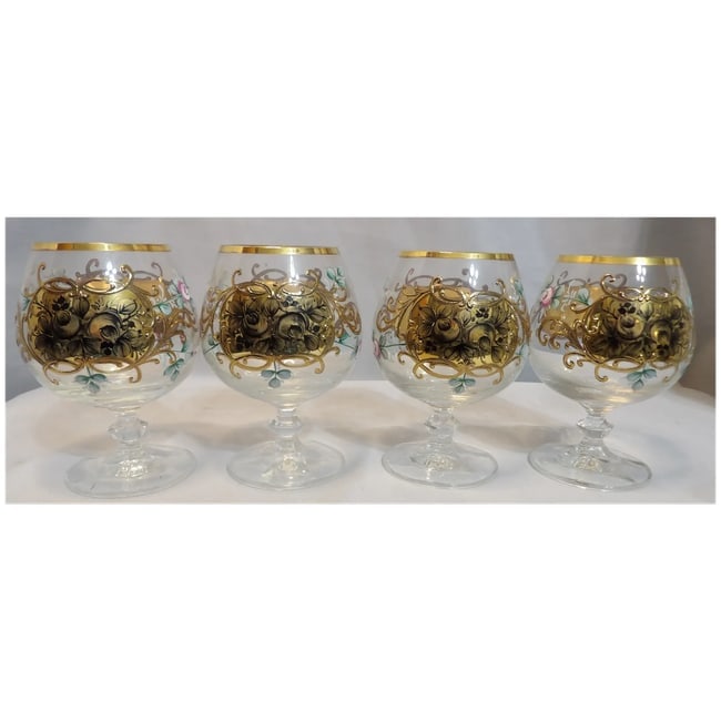 Bohemian Hand Painted Brandy/Cognac Sniffers with 22kt Gold Accents with Presentation Box - 4