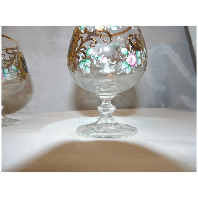 Bohemian Hand Painted Brandy/Cognac Sniffers with 22kt Gold Accents with Presentation Box - 5